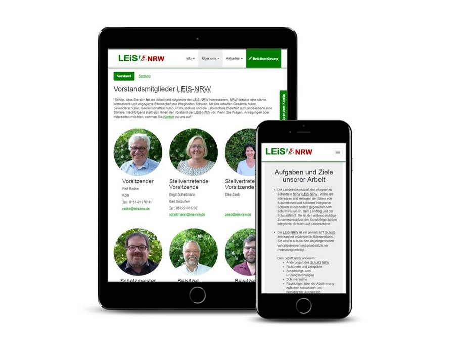 Großansicht Barrierefreier Internetauftritt nach BITV im Responsive Webdesign der Landeselternschaft der integrierten Schulen in NRW (LEiS-NRW) als Pro Bono-Projekt.