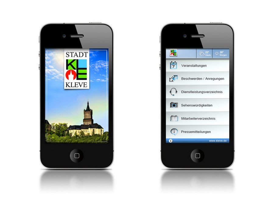 Großansicht Screenshot 1: Web-App der Stadt Kleve – Kleve to go – auf einem Smartphone.
