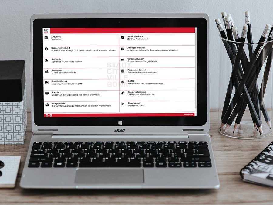 Screenshot Design der Browser App der Stadt Bonn auf einem Laptop – der große Vorteil von HTML5-Apps