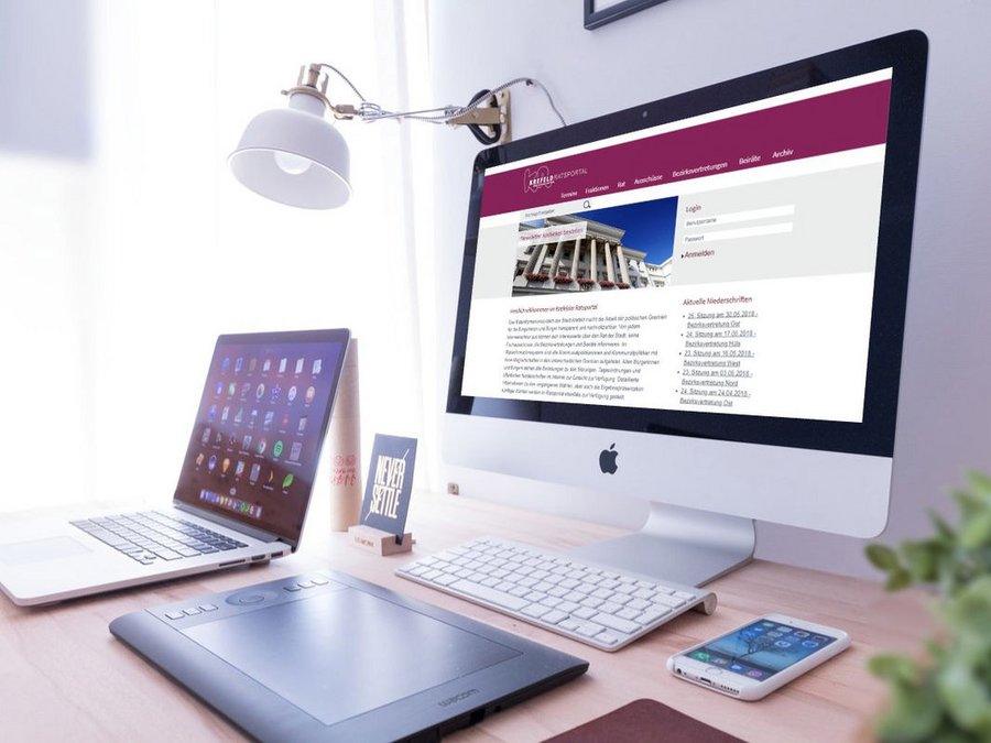 Großansicht Nach BITV für barrierefreies Internet Responsive Website der Stadt Krefeld auf einem Desktop.