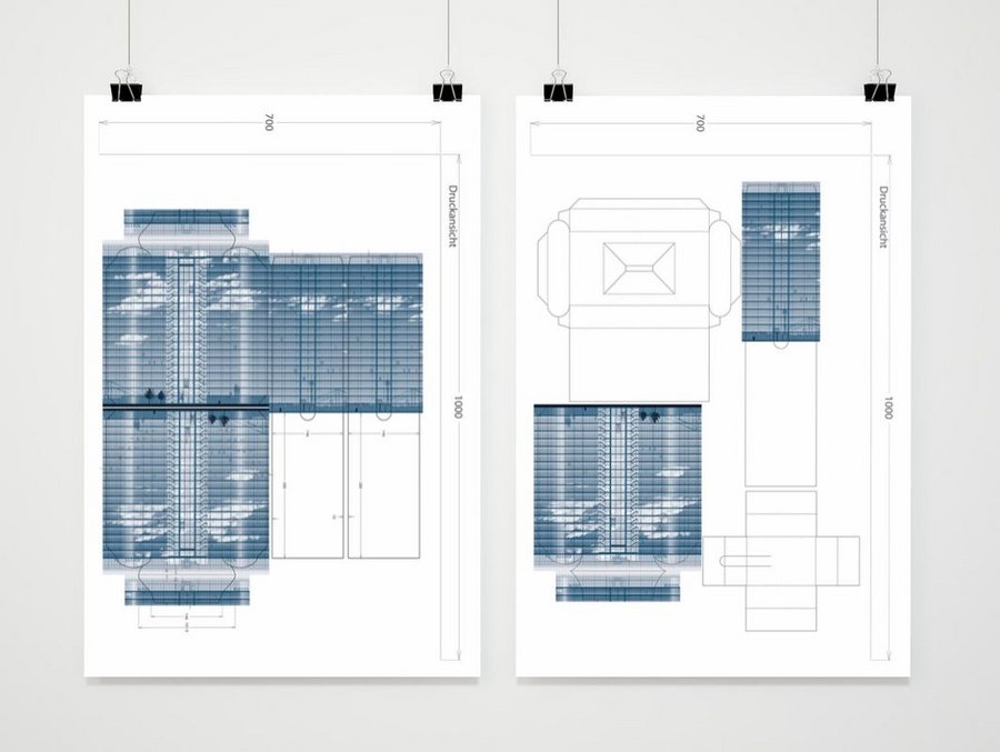 Druckbogen und Stanze des Sign-Verpackungsdesigns.