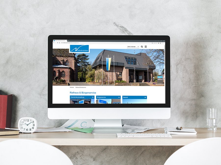 Screenshot: das neue Design von Niederkrüchten auf einem Desktop-Monitor