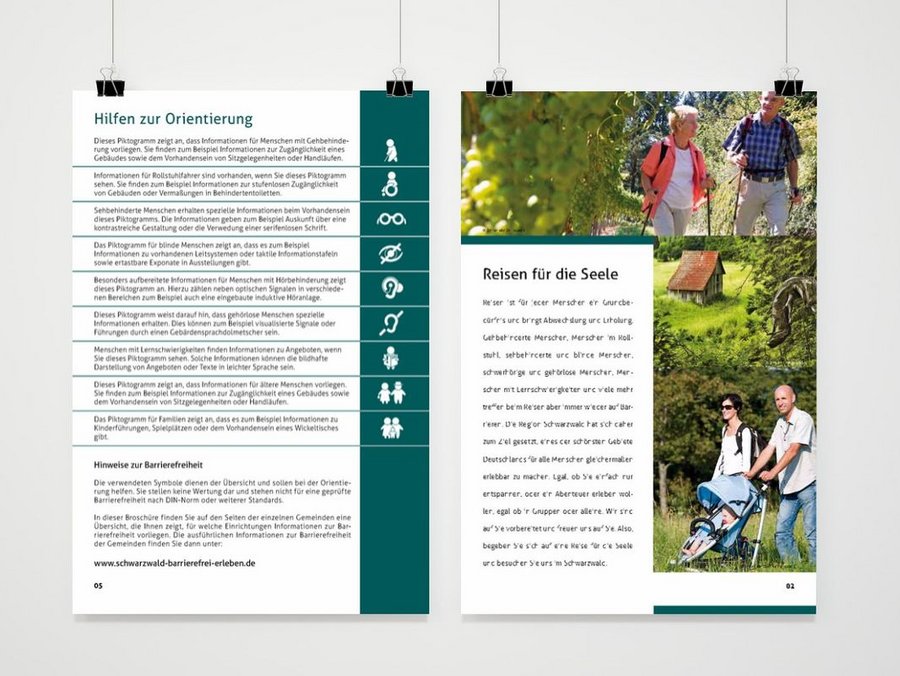 Innenseiten Broschüre barrierefreier Tourismus im Schwarzwald mit Piktogrammen von anatom5