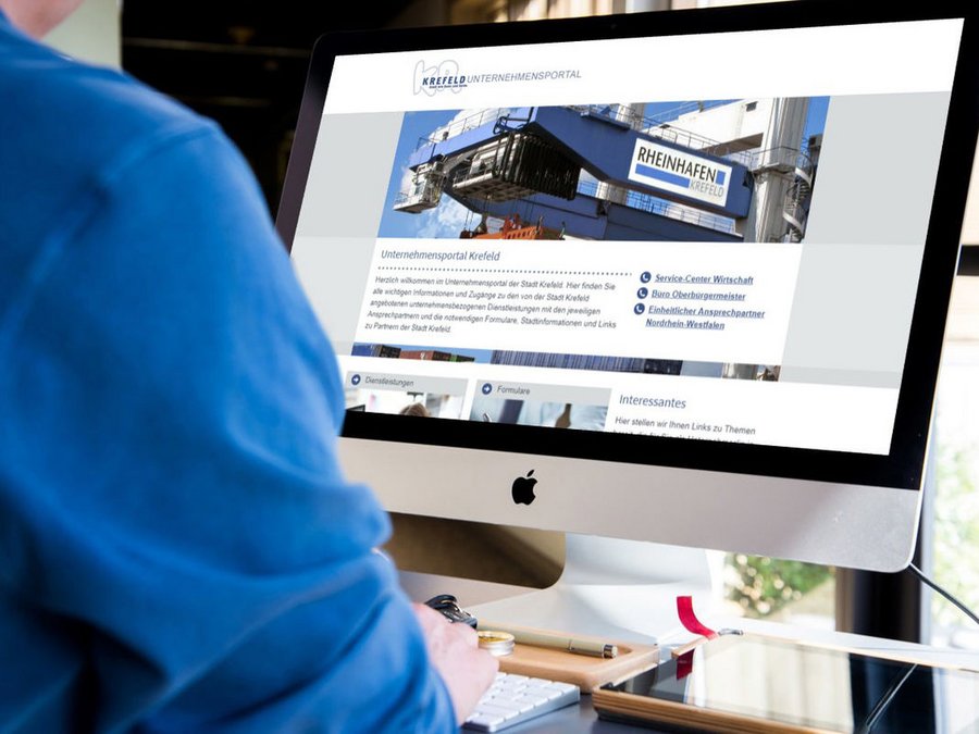 Großansicht Nach BITV für barrierefreies Internet Responsive Website der Stadt Krefeld auf einem Desktop.