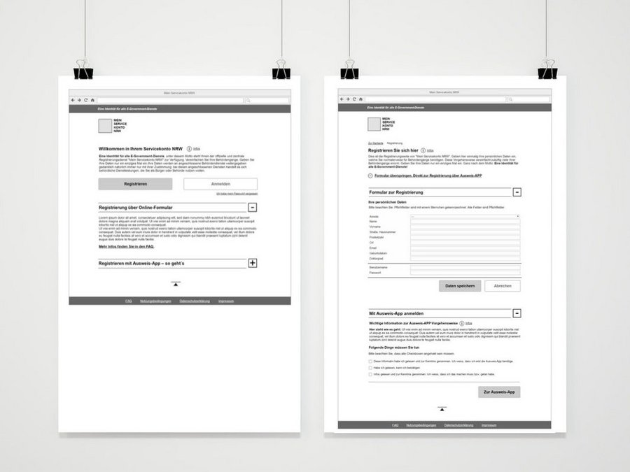 Konkretere Wireframe-Mockups zur späteren barrierefreien und responsiven Umsetzung des Servicekonto-NRW