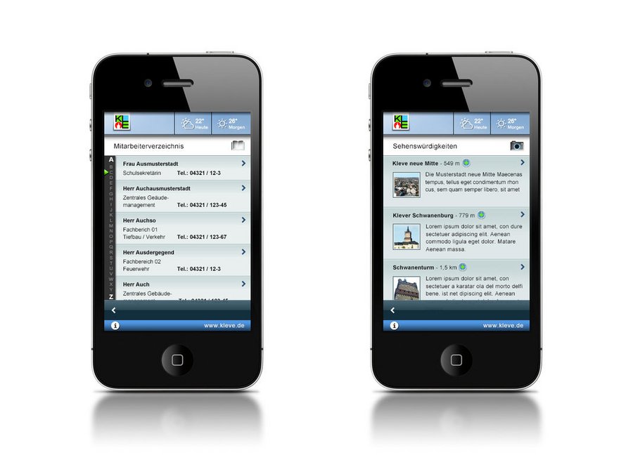 Großansicht Screenshot 2: Web-App der Stadt Kleve – Kleve to go – auf einem Smartphone.
