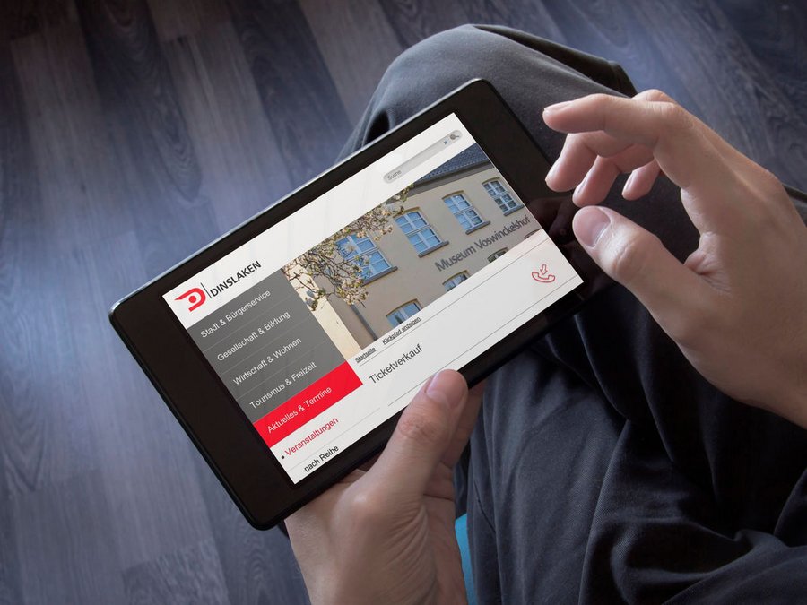 Großansicht Screenshot Responsive und barrierefreie Website der Stadt Dinslaken auf mobilen Endgeräten. 