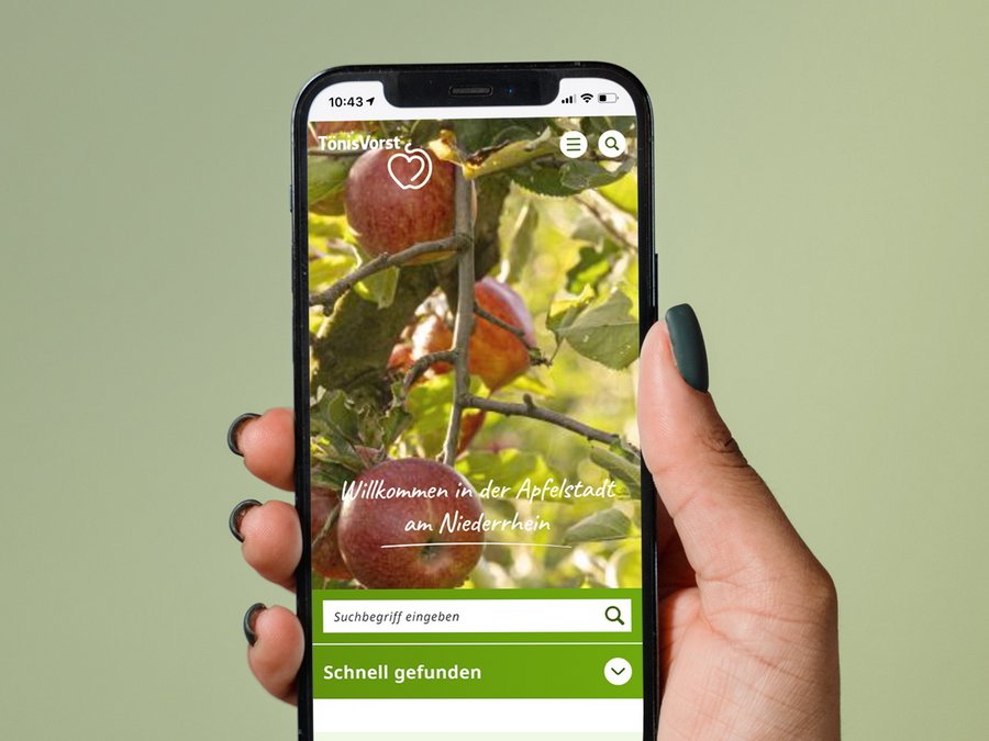 Der neue Internetauftritt der Stadt Toenisvorst in der Smartphone-Ansicht