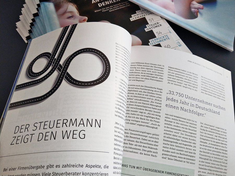 Doppelseite das Magazins Erben & Vererben – Themen rund um Erbschaft und Nachfolgeregelung
