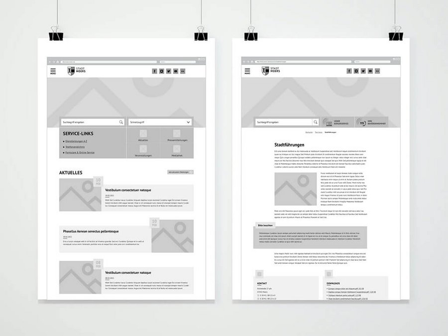 Erster Prototyp des Designkonzepts als Niehaus-Graustufen-Wireframe