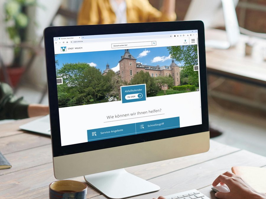 Großansicht Barrierefreier Internetauftritt der Stadt Willich auf einem Desktop-Computer