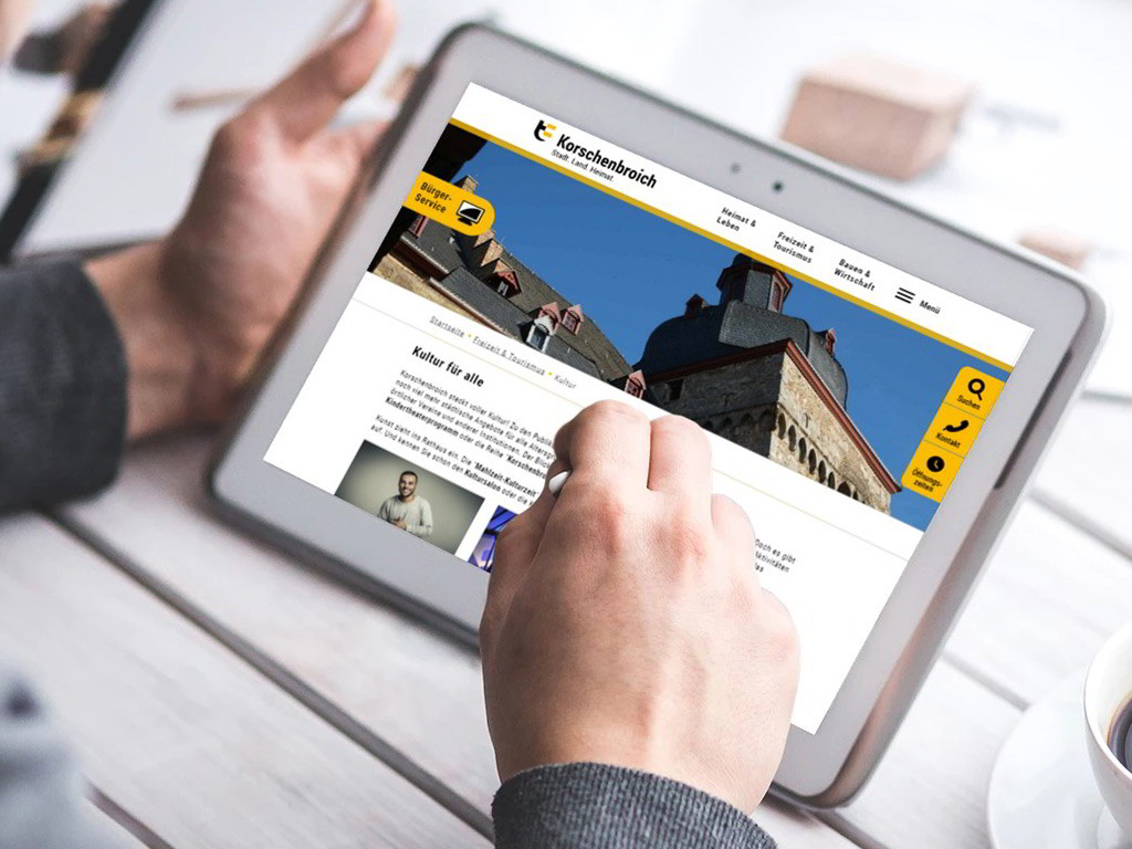 Beispiel barrierefreies Webdesign Stadt Korschenbroich auf Tablet
